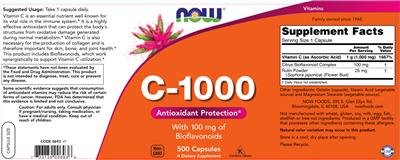 Photo of the NOW C-1000 With 100 mg Of Bioflavonoids label