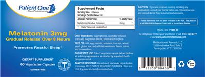 Photo of the Patient One 1 MediNutritionals Melatonin 3 mg Gradual Release label