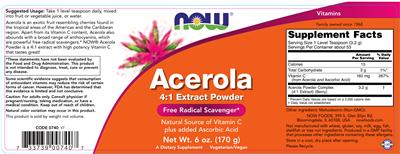 Photo of the NOW Acerola 4:1 Extract Powder label