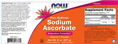 Photo of the NOW Pure, Buffered Sodium Ascorbate label