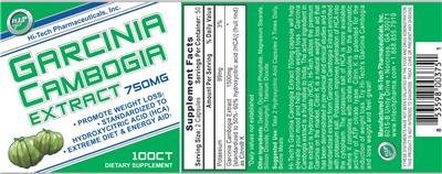 Photo of the Hi-Tech Pharmaceuticals Garcinia Cambogia Extract 750 mg label