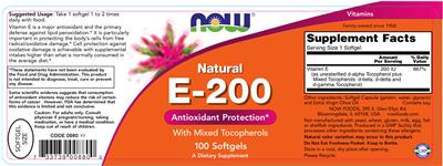 Photo of the NOW Natural E-200 label