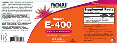 Photo of the NOW Natural E-400 label