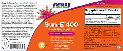 Photo of the NOW Sun-E 400 label