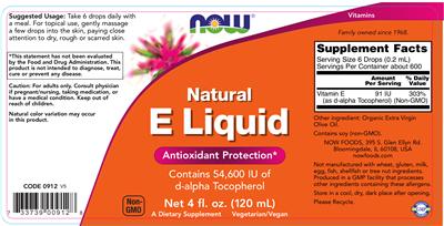 Photo of the NOW Natural E Liquid label