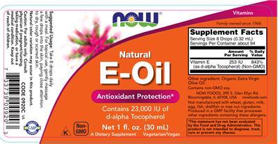 Photo of the NOW Natural E-Oil label