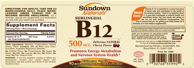 Sublingual B12 500 mcg Delicious Natural Cherry Flavor