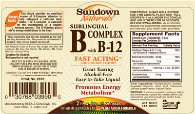 Photo of the Sundown Naturals Sublingual B Complex With B-12 label