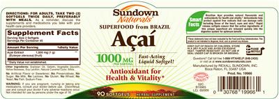Photo of the Sundown Naturals Acai label
