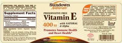Photo of the Sundown Naturals Vitamin E 400 IU With Natural D-Alpha label