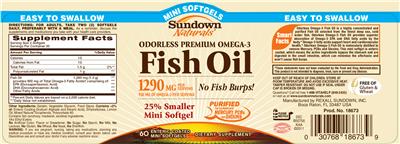 Photo of the Sundown Naturals Fish Oil 1290 mg label