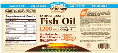 Photo of the Sundown Naturals Extra Strength Fish Oil 1200 mg label