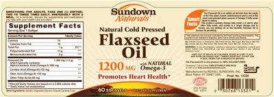 Photo of the Sundown Naturals Flaxseed Oil 1200 mg label