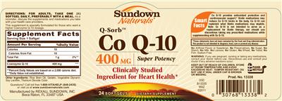 Photo of the Sundown Naturals Co Q-10 400 mg label