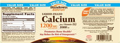 Photo of the Sundown Naturals Calcium 1200 mg Plus Vitamin D3 1000 IU label