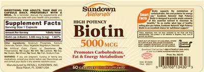 Product label for High Potency Biotin 5000 mcg