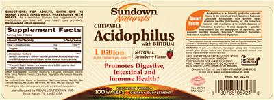 Photo of the Sundown Naturals Chewable Acidophilus with Bifidum label