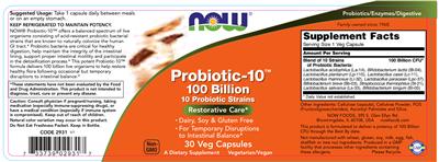 Photo of the NOW Probiotic-10 100 Billion label