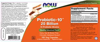 Photo of the NOW Probiotic-10 25 Billion label