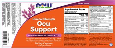 Photo of the NOW Clinical Strength Ocu Support label