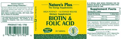Photo of the Nature's Plus Biotin & Folic Acid label