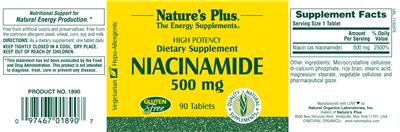 Photo of the Nature's Plus Niacinamide 500 mg label