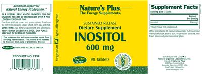 Photo of the Nature's Plus Inositol 600 mg label