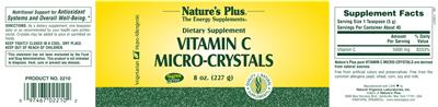 Photo of the Nature's Plus Vitamin C Micro-Crystals label