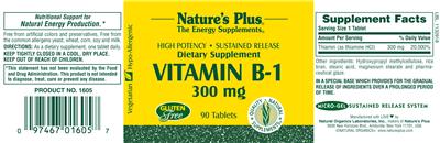 Photo of the Nature's Plus Vitamin B-1 300 mg label