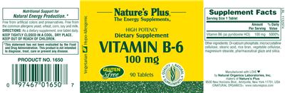 Photo of the Nature's Plus Vitamin B-6 100 mg label