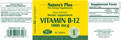 Photo of the Nature's Plus Vitamin B12 1000 mcg label