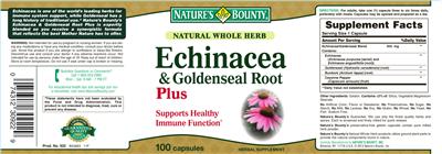 Photo of the Nature's Bounty Echinacea & Goldenseal Root Plus label
