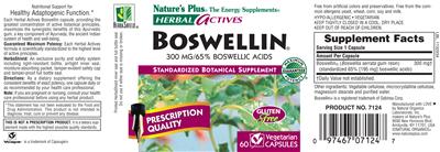 Photo of the Nature's Plus Herbal Actives Boswellin 300 mg label