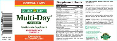 Photo of the Nature's Bounty Multi-Day Plus Iron label