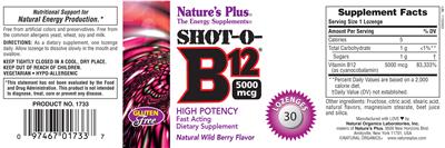 Photo of the Nature's Plus Shot-O-B12 5000 mcg Natural Wild Berry Flavor label