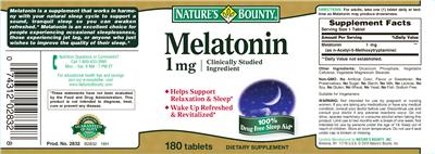 Photo of the Nature's Bounty Melatonin 1 mg label