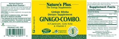 Photo of the Nature's Plus Ginkgo-Combo W/ Capsicum, Gotu Kola & Vitamin E label