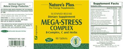 Photo of the Nature's Plus Mega-Stress Complex label