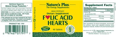 Photo of the Nature's Plus Folic Acid Hearts label