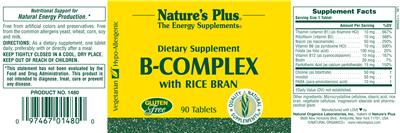 Photo of the Nature's Plus B-Complex With Rice Bran label