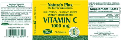 Photo of the Nature's Plus Vitamin C 1000 mg label