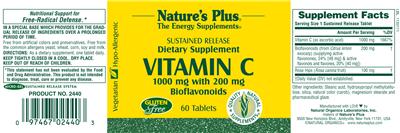 Photo of the Nature's Plus Vitamin C 1000 mg With 200 mg Bioflavonoids label