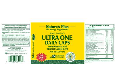 Photo of the Nature's Plus High Potency Ultra One Daily Caps With Beta-Carotene label