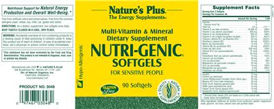 Product label for Nutri-Genic Softgels For Sensitive People