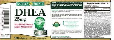 Photo of the Nature's Bounty DHEA 25 mg label