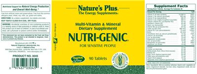 Photo of the Nature's Plus Nutri-Genic For Sensitive People label