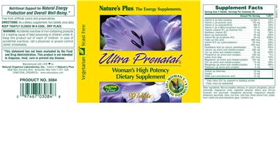 Photo of the Nature's Plus Ultra Prenatal label
