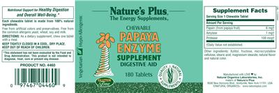 Photo of the Nature's Plus Chewable Papaya Enzyme label
