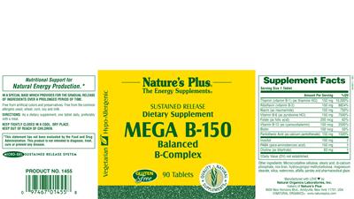 Photo of the Nature's Plus Mega B-150 Balanced B Complex label