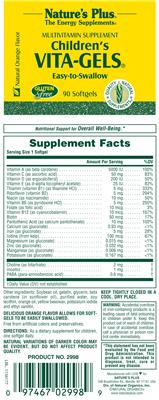 Photo of the Nature's Plus Children's Vita-Gels Natural Orange Flavor label